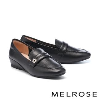 【MELROSE】美樂斯 簡約質感花釦牛皮內增高樂福低跟鞋(黑)