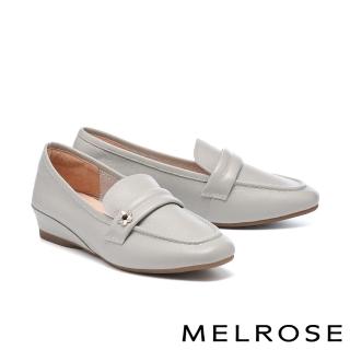 【MELROSE】美樂斯 簡約質感花釦牛皮內增高樂福低跟鞋(灰)