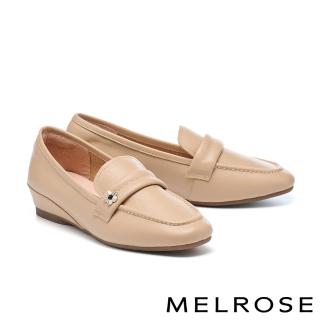 【MELROSE】美樂斯 簡約質感花釦牛皮內增高樂福低跟鞋(杏)