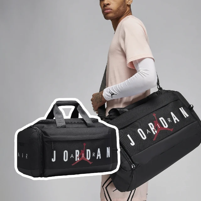 【NIKE 耐吉】健身包 Jordan Velocity 黑 紅 可調背帶 多夾層 手提包 側背包 旅行袋(JD2423006AD-001)