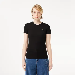 【LACOSTE】女裝-修身款有機棉短袖T恤(黑色)