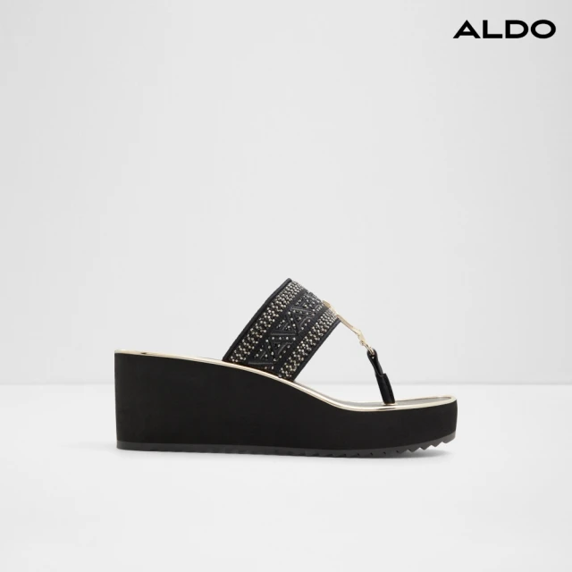 【ALDO】FASSBIDER-復古風格粗帶厚底夾腳涼拖鞋-女鞋(黑色)
