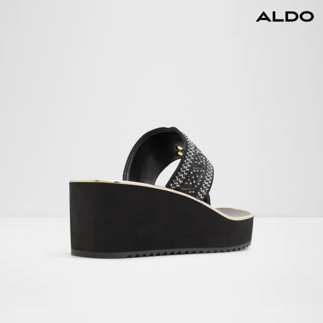 【ALDO】FASSBIDER-復古風格粗帶厚底夾腳涼拖鞋-女鞋(黑色)