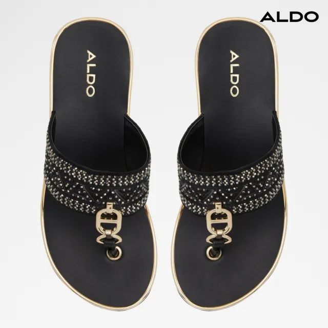 【ALDO】FASSBIDER-復古風格粗帶厚底夾腳涼拖鞋-女鞋(黑色)