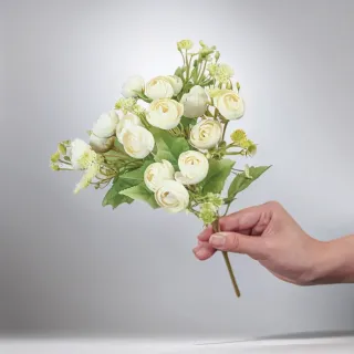 【Floral M】法式花園白色圓葉小玫瑰花束仿真花花材（1入組）(人造花/塑膠花/假花/裝飾花)