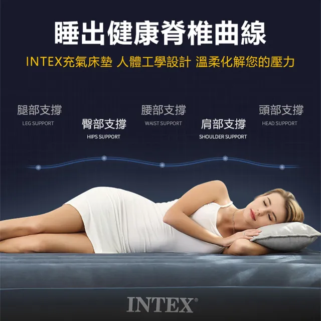 【INTEX】超值組合·雙人加大充氣床+打氣機+枕頭 新款雙面充氣床墊(露營睡墊 充氣床墊 露營床 平行輸入)