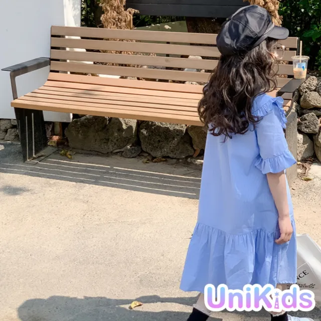 【UniKids】中大童裝短袖洋裝 細格翻領公主袖魚尾裙 女大童裝 VW23023(格子裙)