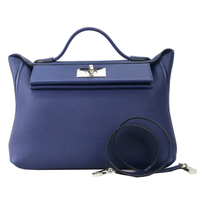 【Hermes 愛馬仕】24/24 29cm Togo 牛皮手提/肩背包(2Z午夜藍/D刻/銀釦)