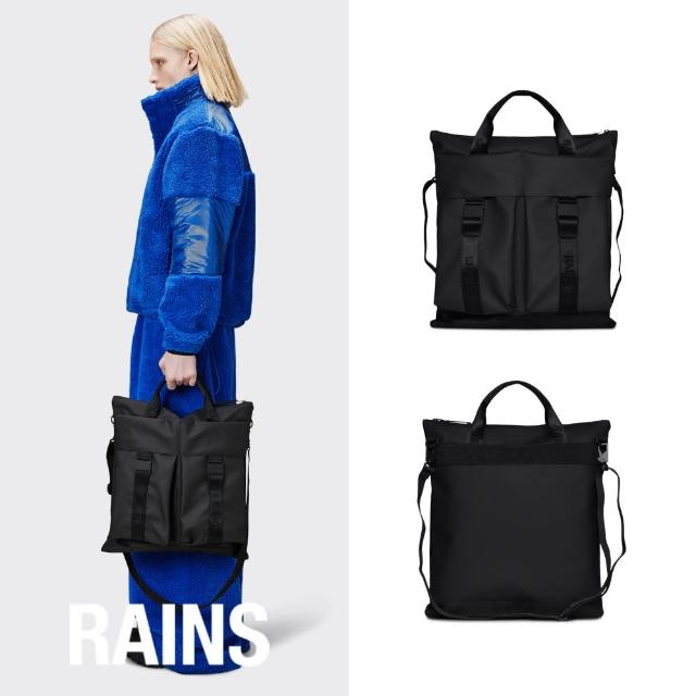 【RAINS官方直營】Trail Tote Bag LOGO織帶基本款防水休閒托特包(Black 經典黑)