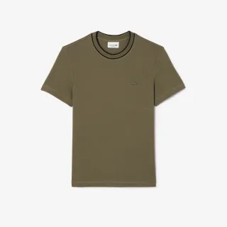 【LACOSTE】男裝-修身撞色領圍短袖T恤(坦克綠)