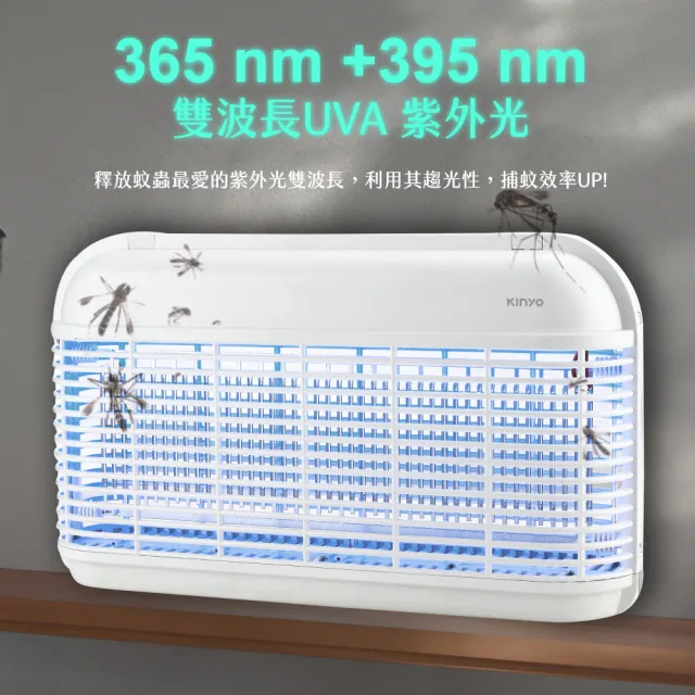 【KINYO】雙面大範圍電擊式捕蚊燈/雙波誘蚊捕蚊器/補蚊燈/KL-8121墨黑(UVA雙波長365nm+395nm)