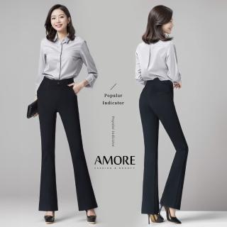 【amore】高腰彈力顯瘦喇叭西裝長褲(高品質四面彈力布料)