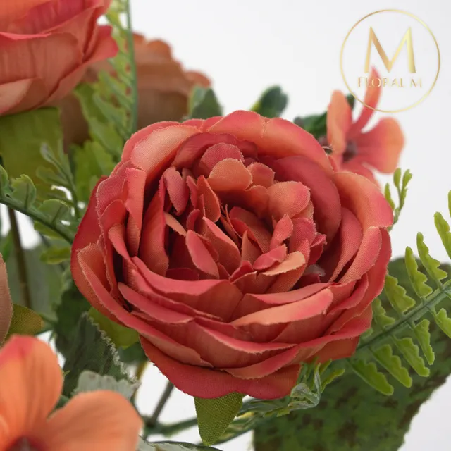 【Floral M】英倫復古玫瑰花束焦糖橙仿真花花材（1入組）(人造花/塑膠花/假花/裝飾花)