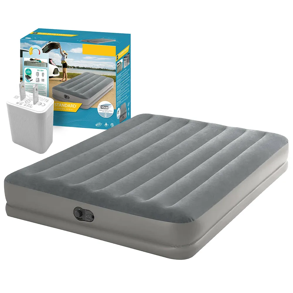 【INTEX】203x152雙人加大充氣床 內置電動幫浦充氣床(送2A插頭 露營睡墊 露營床 氣墊床 平行輸入)