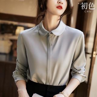 【初色】絲滑小圓領翻領襯衫上衣女上衣-共3色-66516(M-2XL可選)