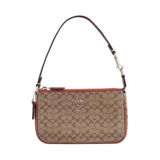 【COACH】COACH Nolita 19馬車LOGO印花PVC拉鍊手提麻將包(卡其x白蘭地褐)