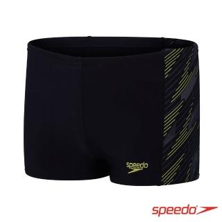 【SPEEDO】男孩 運動四角泳褲 HyperBoom(黑/檸檬黃)