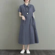 【HiuHiu 韓妍玥】日系純色綁帶設計棉麻連身長裙