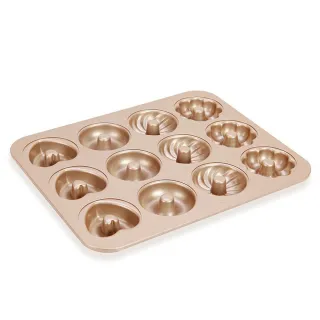 【Chefmade學廚】香檳金不沾12連甜甜圈烤模(WK9288多拿滋4款花型甜甜圈模)