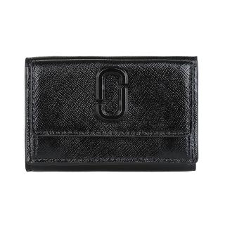 【MARC JACOBS 馬克賈伯】MARC JACOBS Snapshot DTM 小黑字 LOGO十字紋防刮牛皮3卡釦式三折短夾(黑)