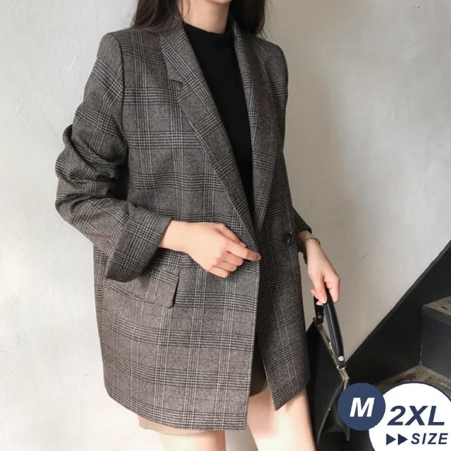 【HiuHiu 韓妍玥】時尚格紋質感俐落西裝外套