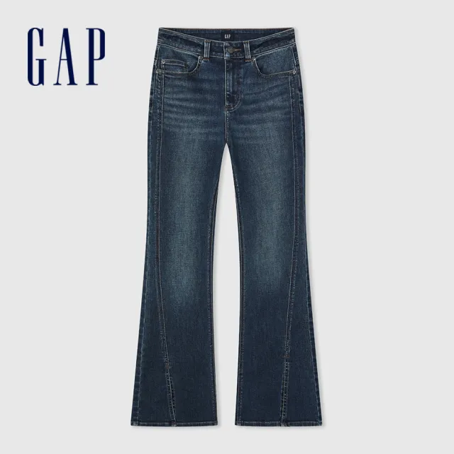 【GAP】女裝 高腰喇叭牛仔褲-深藍色(874407)