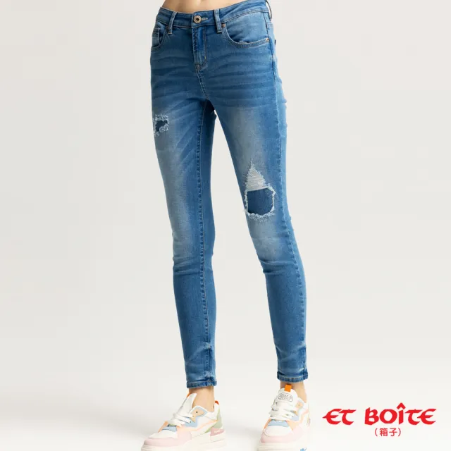【BLUE WAY】女裝 泡芙中腰補丁 小直筒 牛仔褲-ET BOiTE箱子