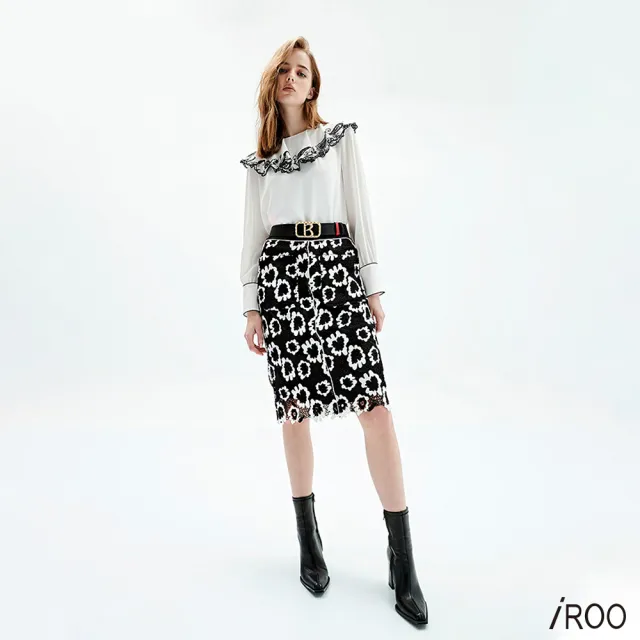 【iROO】黑白蕾絲裙