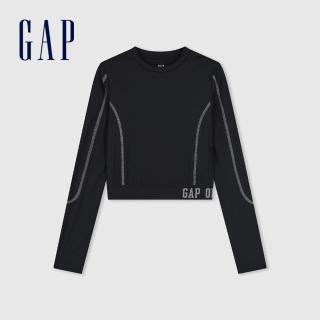 【GAP】女裝 Logo印花圓領長袖T恤 GapFit系列-黑色(876159)