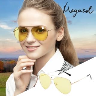 【MEGASOL】寶麗萊UV400時尚中性框偏光太陽眼鏡變色墨鏡(感光智慧變色灰片彩片全天候適用-BS16612)