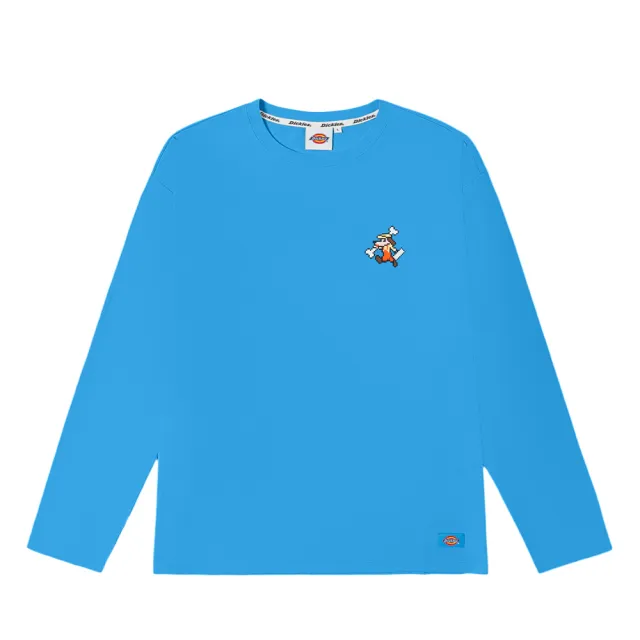 【Dickies】男款天青藍純棉像素圖案印花長袖T恤｜DK011536E62
