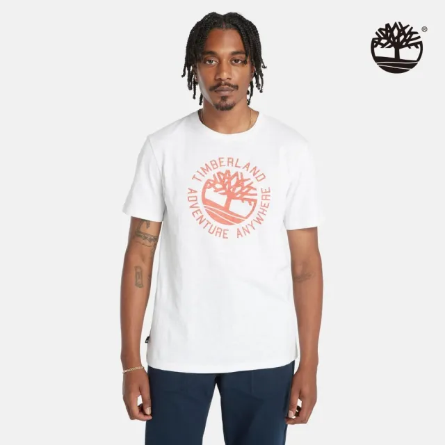 【Timberland】男款白色標語Logo短袖T恤(A2Q4A100)