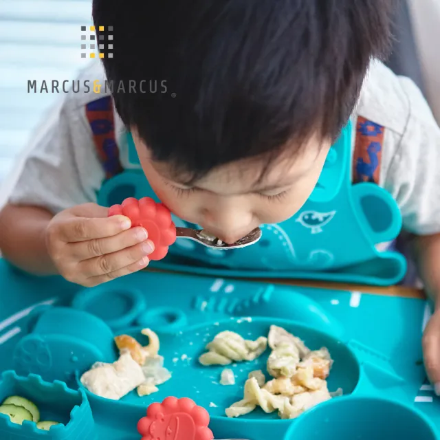 【MARCUS&MARCUS】大口吃飯學習餐具組(造型圍兜+握握叉匙)