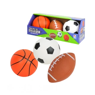 【888ezgo】幼兒3入安全運動球組（籃球+足球+橄欖球）（12公分充氣彈力）（8101）