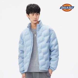 【Dickies】男款淺灰藍滿版Logo壓紋立領羽絨外套｜DK010916C99