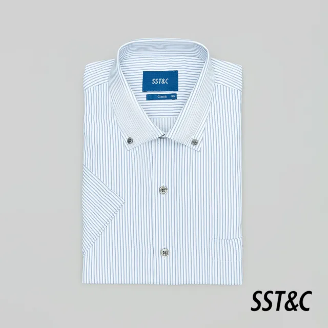【SST&C 新品９折】灰色條紋標準版短袖襯衫0412402009