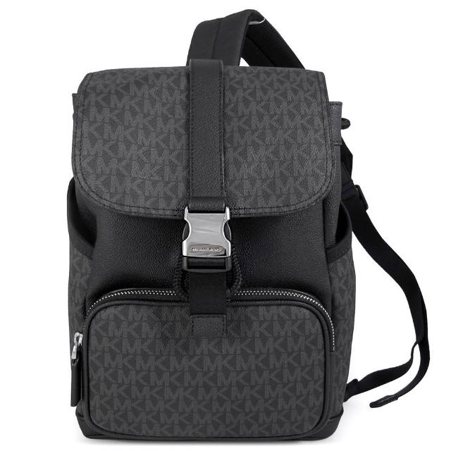 【Michael Kors】滿版拼接皮革單肩後背包(黑色)