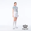 【KING GOLF】實體同步款-女款皇冠燙鑽荷葉拼接修身A LINE短裙/高爾夫球裙(白色)
