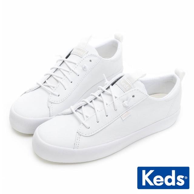 【Keds】★雙11★KICKBACK 舒適免綁帶皮革休閒小白鞋-白(9213W123335)