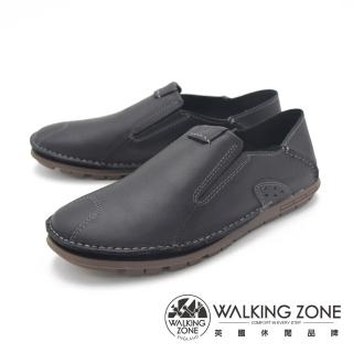 【WALKING ZONE】英倫真皮自然風格開車鞋男鞋(黑)