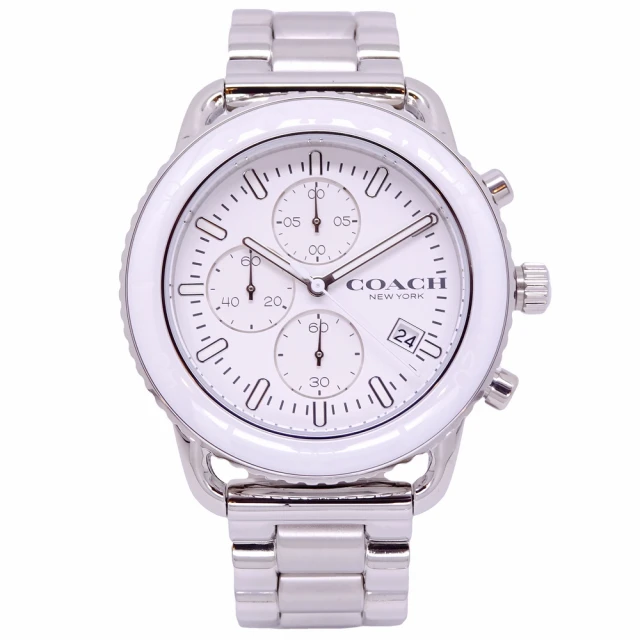 【COACH】COACH 美國頂尖精品簡約時尚三眼計時陶瓷腕錶-白-14602594