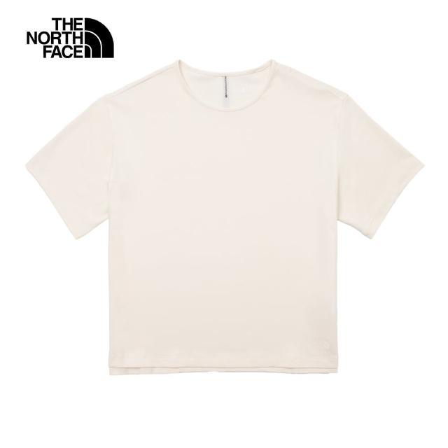 【The North Face 官方旗艦】北面女款米色UPF防曬短袖T恤｜83TTQLI(抗UV/排汗衫)