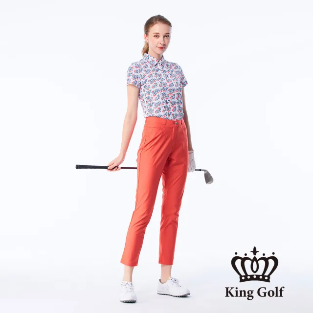 【KING GOLF】速達-網路獨賣款-女款花朵碎花造型POLO衫/高爾夫球衫(藍色)