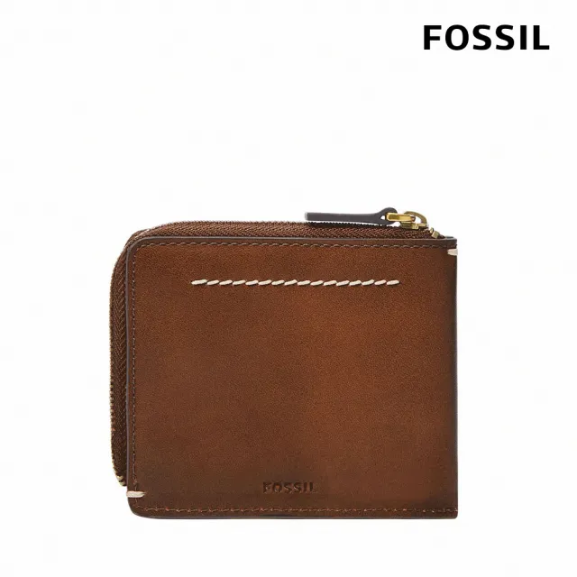 【FOSSIL 官方旗艦館】Westover 真皮拉鍊L型卡片夾包2件組-咖啡色 ML4594210(禮盒組附鐵盒)