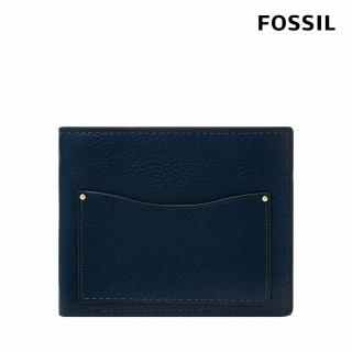 【FOSSIL 官方旗艦館】Anderson 波浪造型真皮零錢袋短夾-海軍藍 ML4579406(禮盒組附鐵盒)