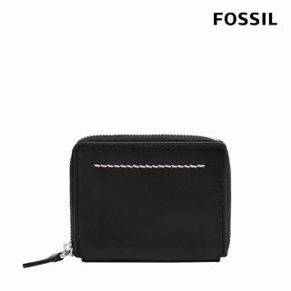 【FOSSIL 官方旗艦館】Westover 真皮拉鍊卡片包-黑色 ML4584001(禮盒組附鐵盒)