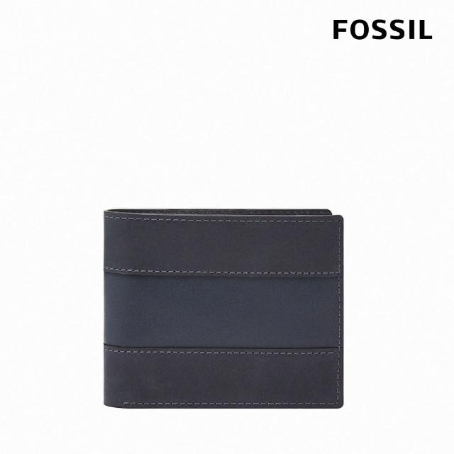 【FOSSIL 官方旗艦館】Everett 真皮大零錢袋皮夾-海軍藍 ML4400406(禮盒組附鐵盒)