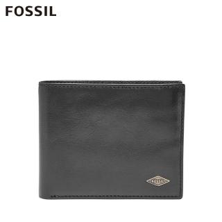 【FOSSIL 官方旗艦館】Ryan 菱形金屬logo基本款實用黑色皮夾 男短夾 ML3729001(禮盒組附鐵盒)