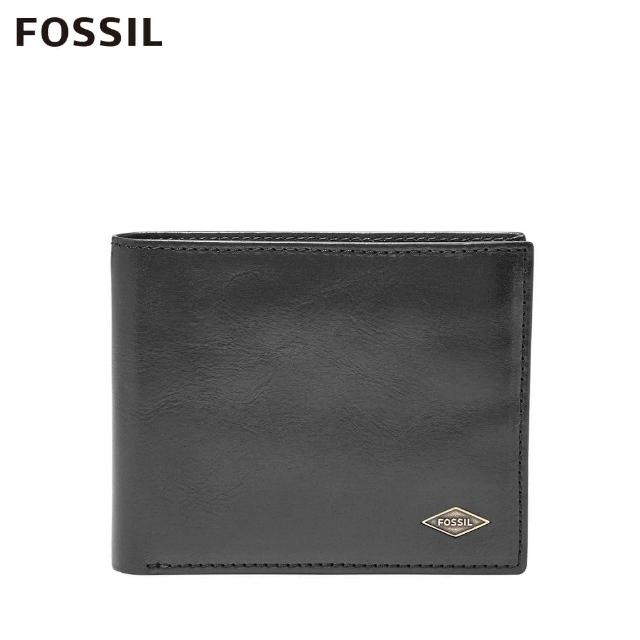 【FOSSIL 官方旗艦館】Ryan 菱形金屬logo基本款實用黑色皮夾 男短夾 ML3729001(禮盒組附鐵盒)