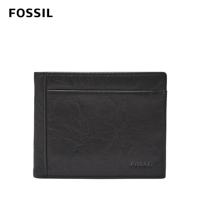 【FOSSIL 官方旗艦館】Neel 真皮兩折翻轉證件格皮夾-黑色 ML3899001(禮盒組附鐵盒)